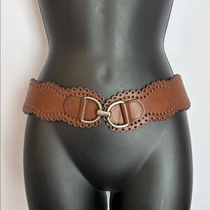 Kohls Brown Faux Leather Laser-cut Elastic Stretch Belt size 2X